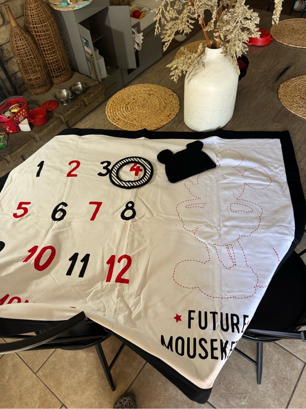 Disney Future Mouseketeer Milestone Play Mat Blanket - Black, White, Red